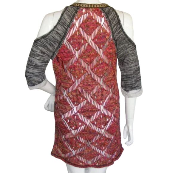 BKE Sweater, S, Open knit, Cold Shoulder, Multicolor, Distressed, Layer up - Picture 5 of 14